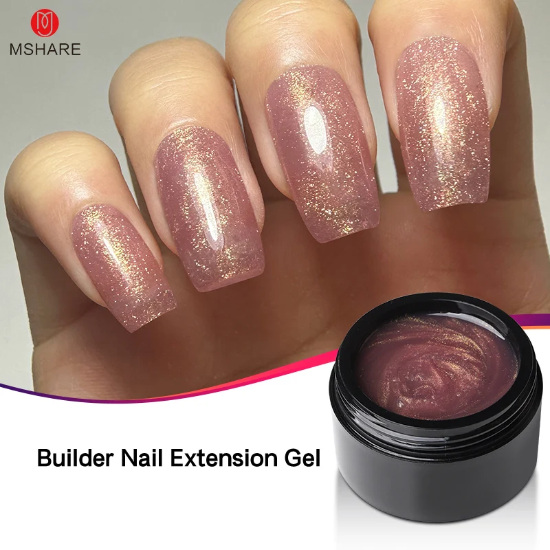 

MSHARE shiny pink Builder Uv Nail Extension Gel Clear Building Construction Alignment Soft Manicure Finger Natural Shapes 10g