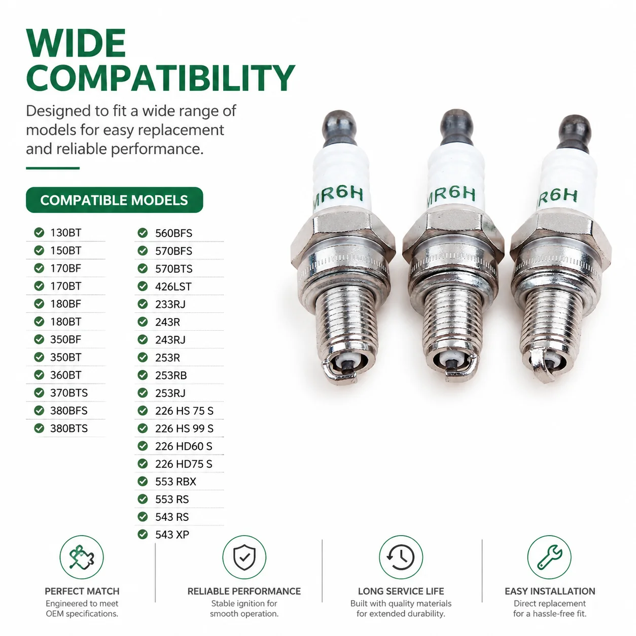 For Husqvarna 130BT 150BT 170BF 170BT 180BF 180BT 350BF 350BT 360BT 370BTS 380BTS 570BTS Backpack Blower Spark Plug CMR6H 3-Pack