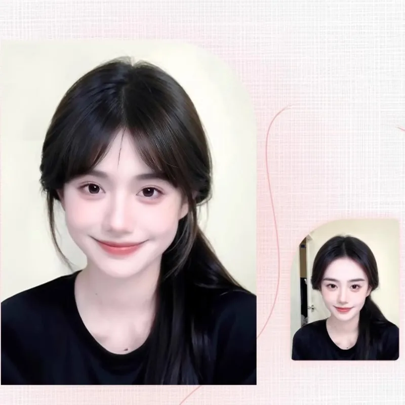 3D Bangs Female Synthetic Wig Fluffy Hair on The Top of The Head Natural Forehead Middle-parted Fake Bangs