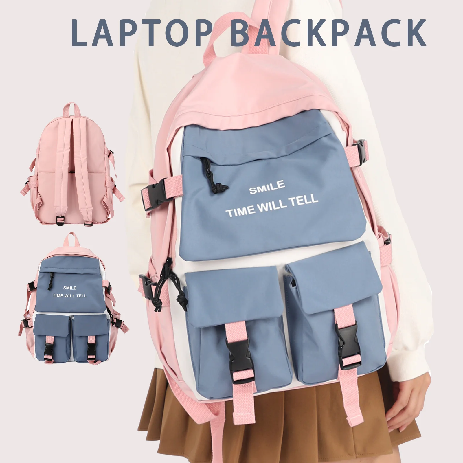 

Canvas School Backpack Women 15.6 inch Laptop Backpack for Girls Mochila Mujer Cute Casual College Backpack Multiple Pockets