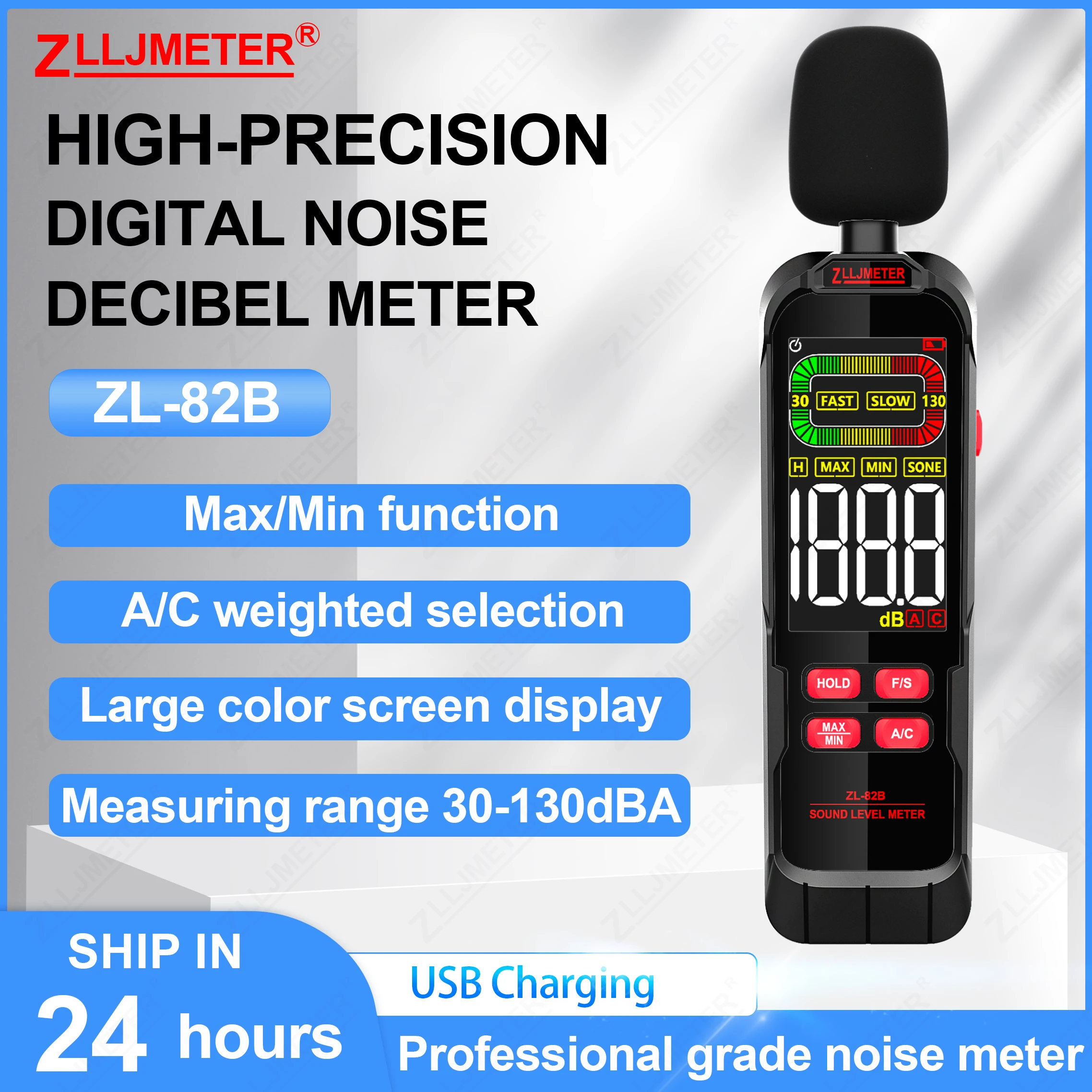 Color Screen Digital Sound Level Meter Audio Level Meter Sound Meter Decibelimetro 30-130dB Decibel Meter Portable Noise Meter