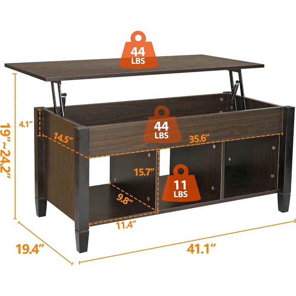 Wood Coffee Table Lift Top Coffee Table with Hidden Compartment 3 Storage Shelf Modern Pop-up Rising Dining Table for Home