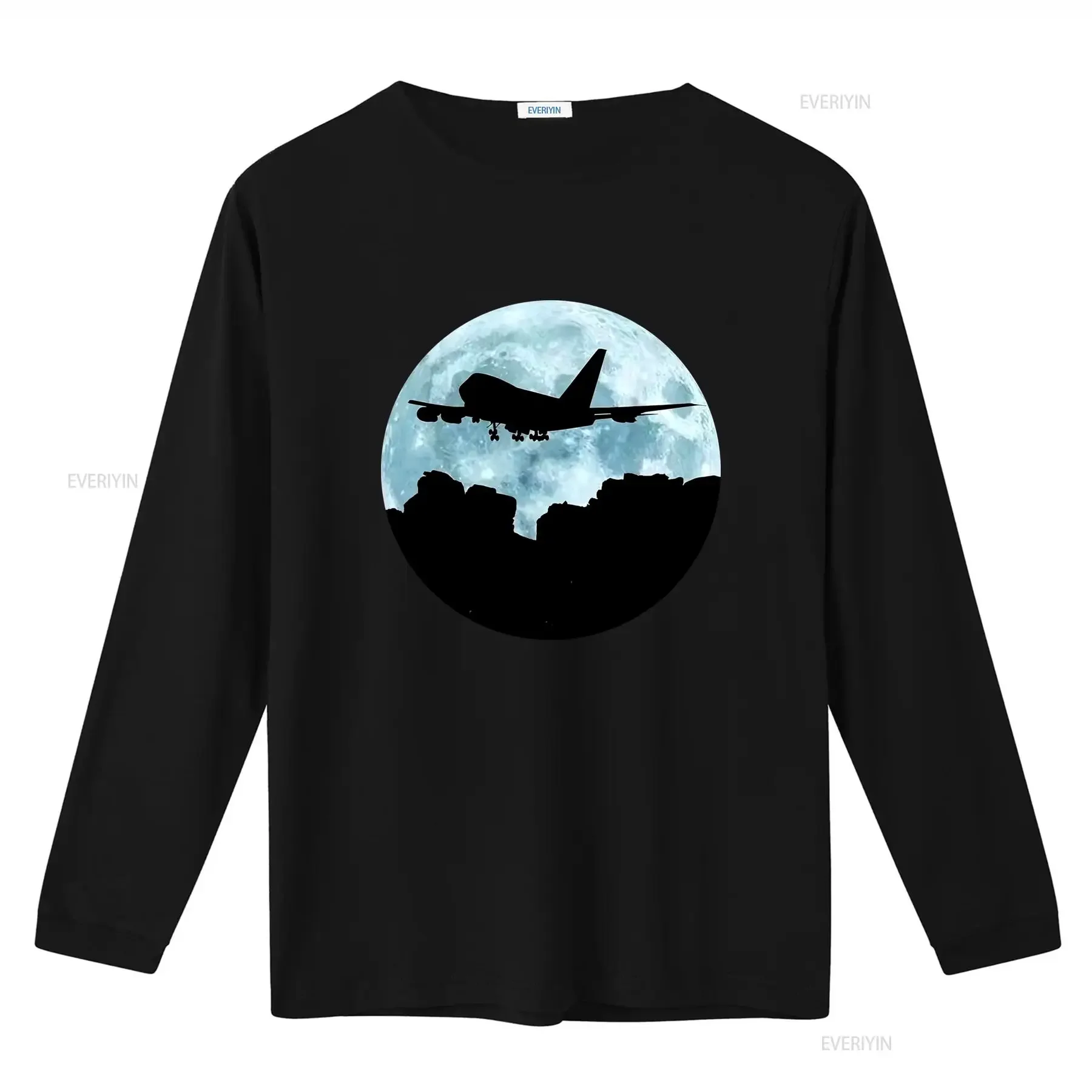 BEST TO BUY 747 Jumbo Jet Aviation Plane Spotting Pilot T Shirt with Moonlit Night Sky Design vintage Washed Breathable Unisex