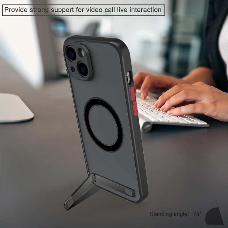 UYUXIO Magnetic Mobile Phone Case with Kickstand for iPhone 16 Pro Max 15 Plus 13 12 Mini 11 Stand Cases Slim Cover with Holder
