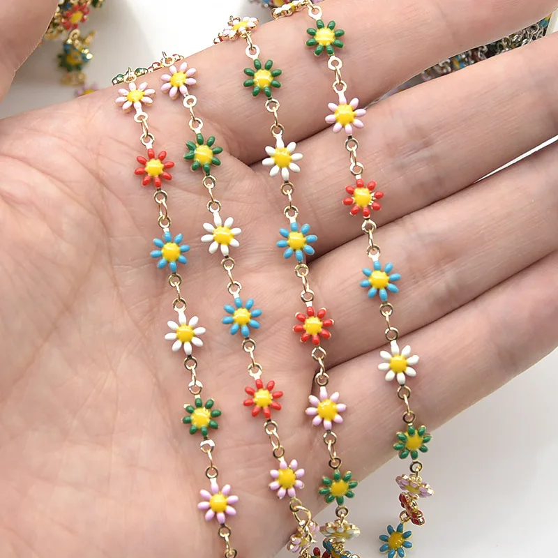 

1M DIY jewelry accessories copper color double-sided oil dripping small daisy chain jewelry chain necklace bracelet material