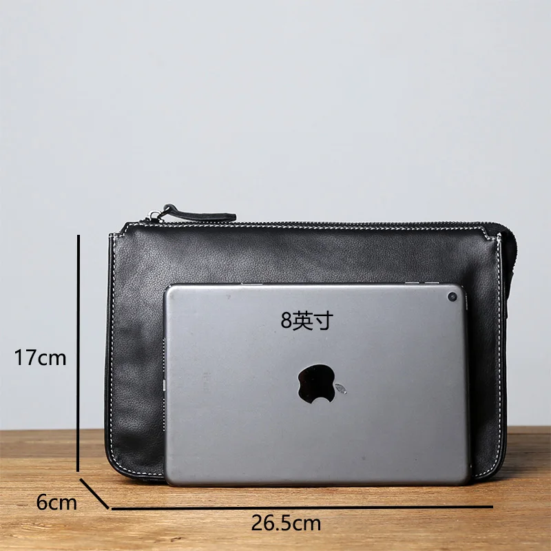 Original Genuine Leather Zippered Hand Bag For Men With Large Capacity Head Layer Cowhide Casual Versatile Mobile Phone Bag