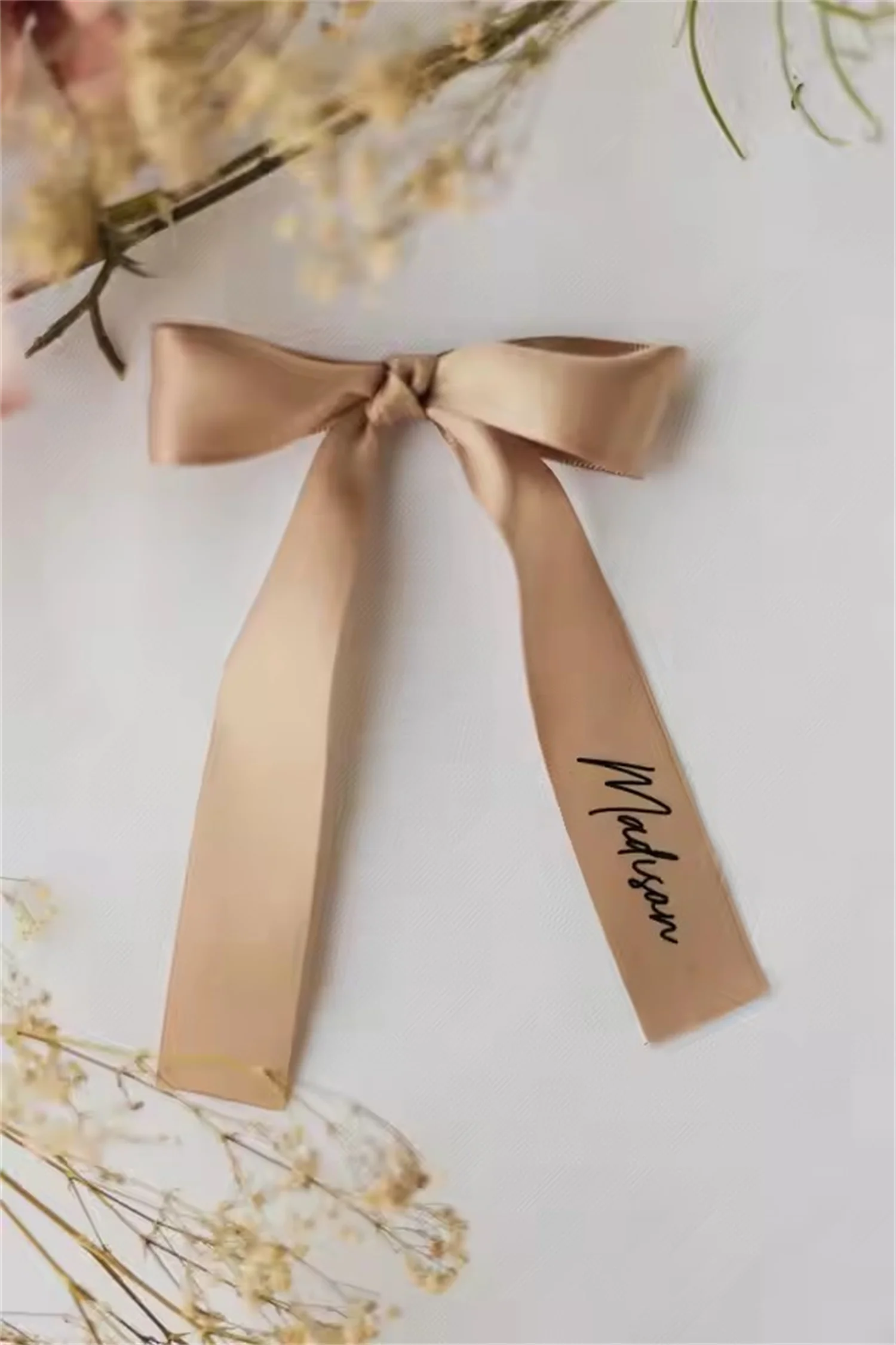 Personalized Wine Glass Stick On Bow Vinyl Text Custom Wedding Champagne Glass Bow Satin Bow Name Tags Drink Name Place Cards