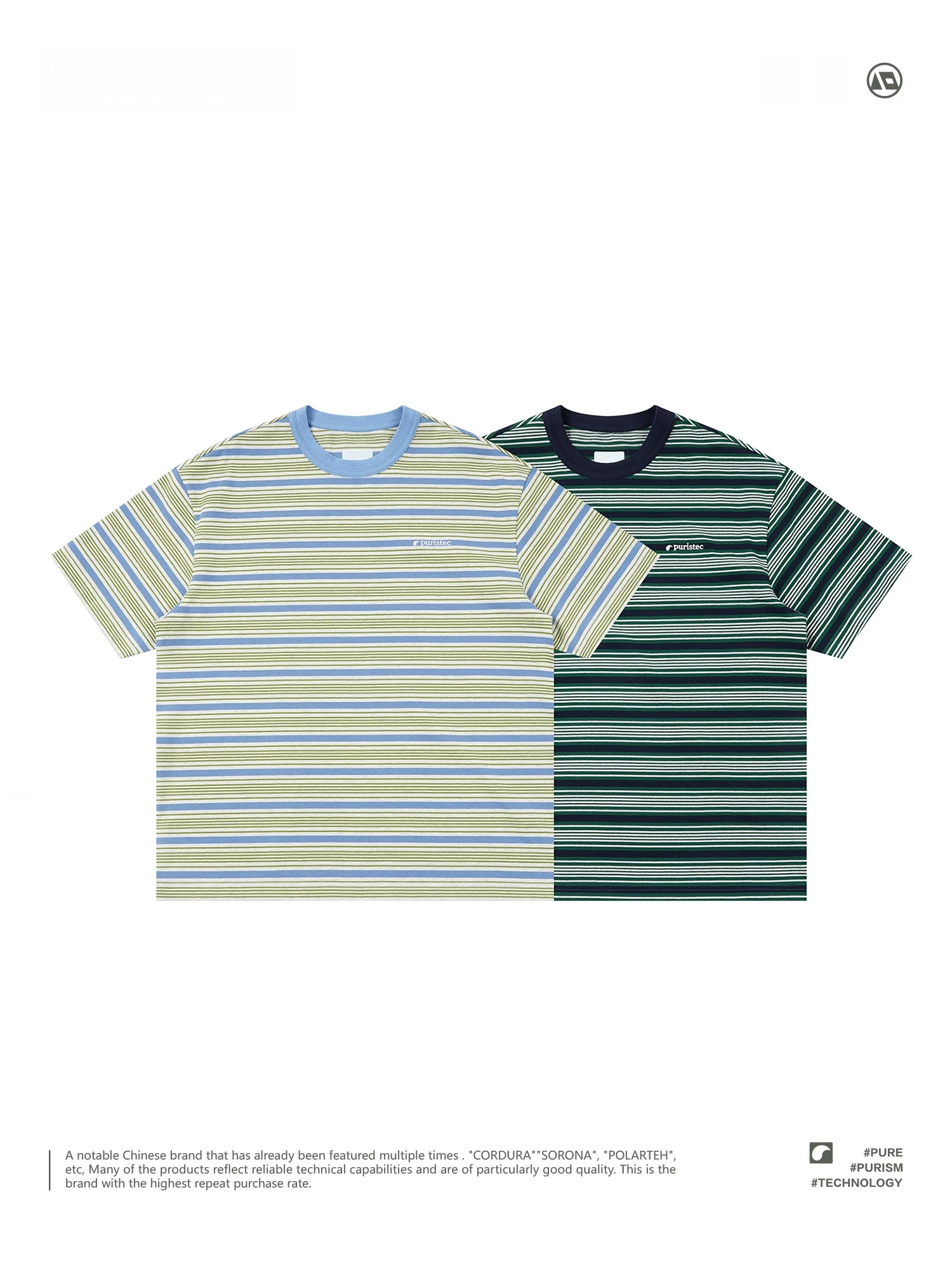 

Puristec Linrou ort Sve round Ne T-irt Embroidered Striped Design Breathable Cotton Summer Top Women's Faion