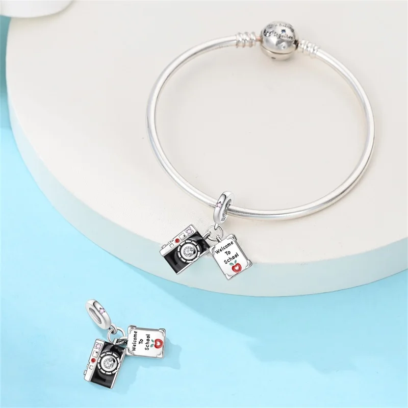 925 Sterling Silver Back‑To‑School Camera Charms Pendant Fit 3mm Original Bracelet DIY Women Fashion Anniversary Jewelry Gifts