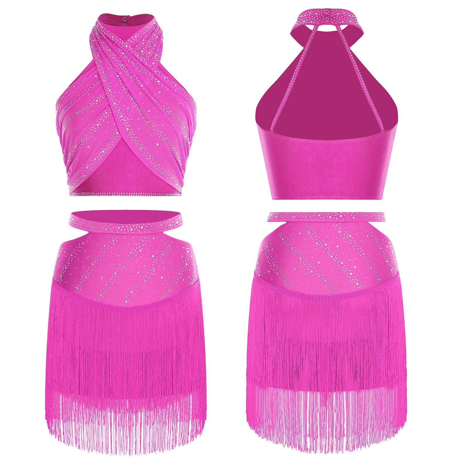 المرأة اللاتينية الرقص الزي الرسن أكمام عارية الذراعين الراين المحاصيل الأعلى مع شرابات تنورة التانغو تشا تشا السالسا التزلج الرقص