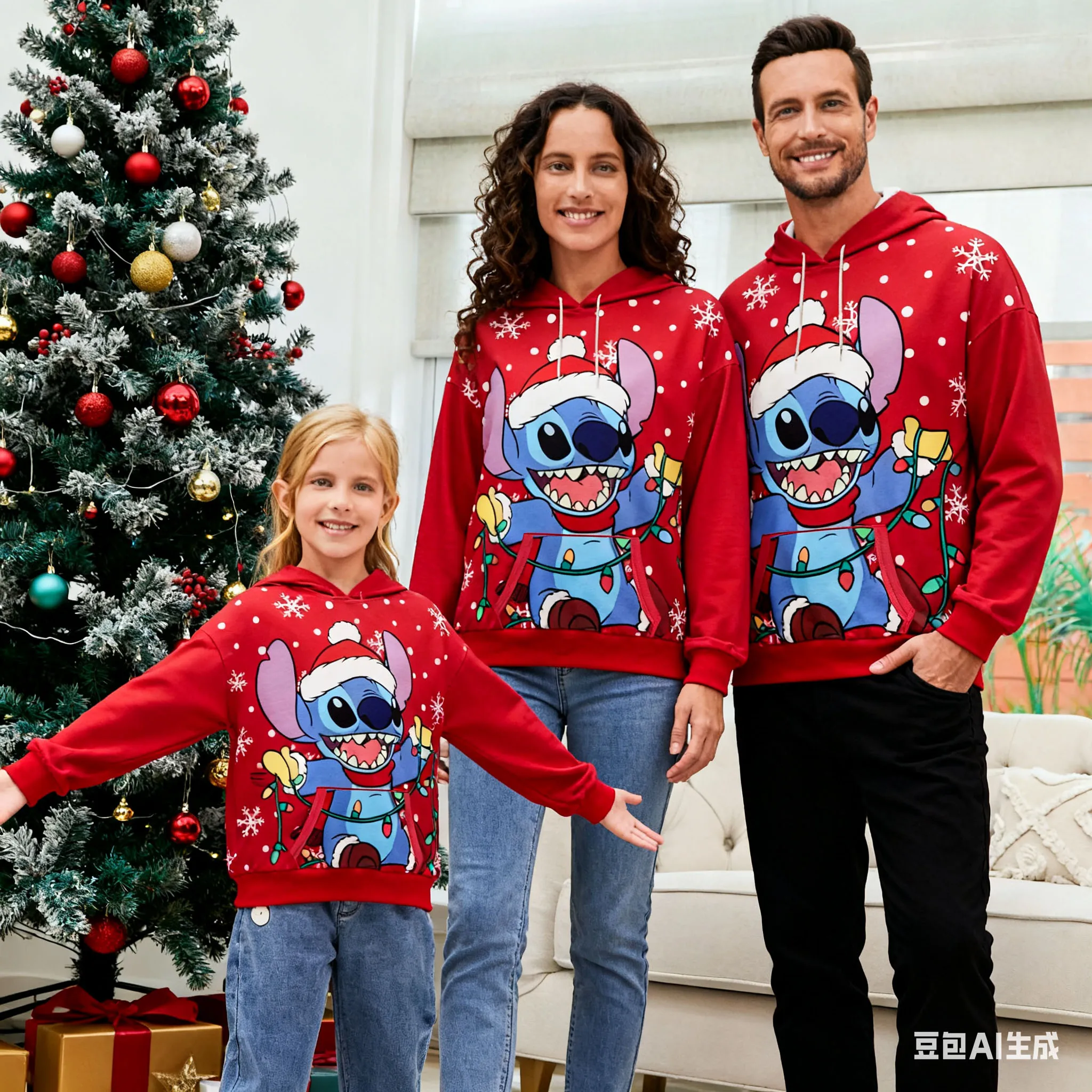 Disney noël Santa Stitch famille correspondant tenues garçons filles pull à capuche doux confortable coupe décontractée grande taille automne hiver