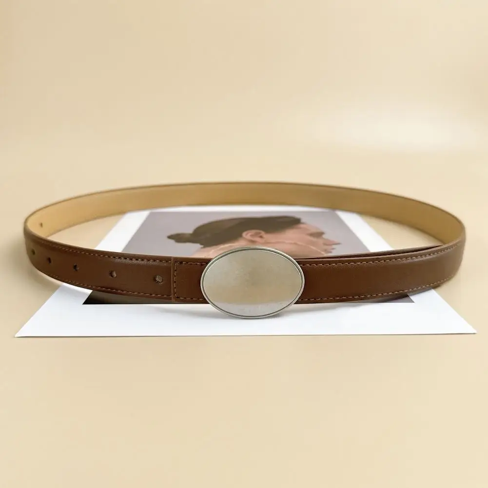 Professional Commuter Belt Women's Slim Faux Leather Belt with Oval Buckle Adjustable Narrow Waist Strap for Dresses for Women