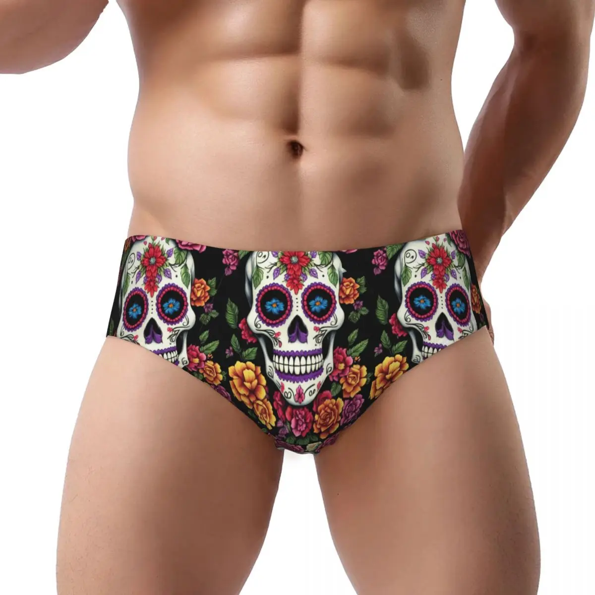 Pantalones triangulares para hombre, ropa interior con calavera de azúcar del Día de los muertos, calzoncillos sexis, bragas cómodas transpirables para el sudor