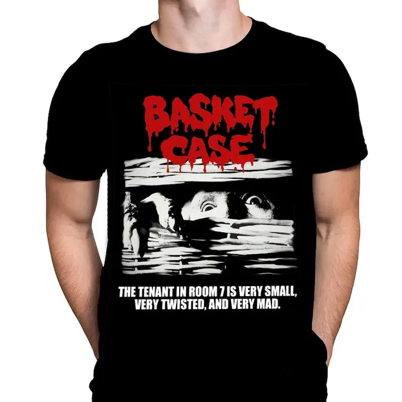 

Basket Case Poster Movie Shirt Horror Tshirt Gifts For Fan Black Cotton Mens T-Shirt With Oversized Image Halloween T