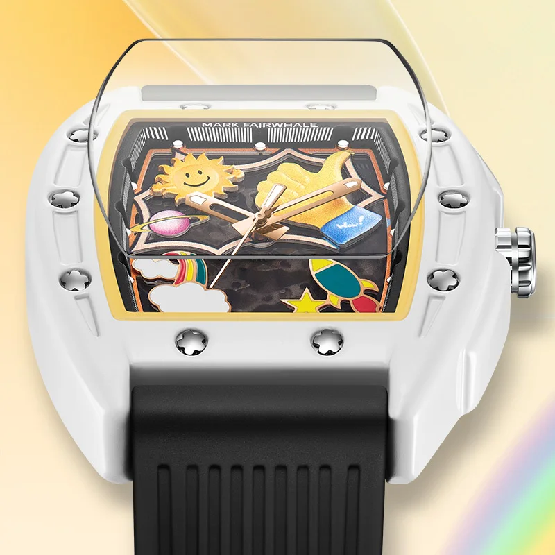 Mark fairwhale relógio de moda masculina à prova dwaterproof água mostrador luminoso pulseira de borracha marca superior relógio mecânico para homem design criativo