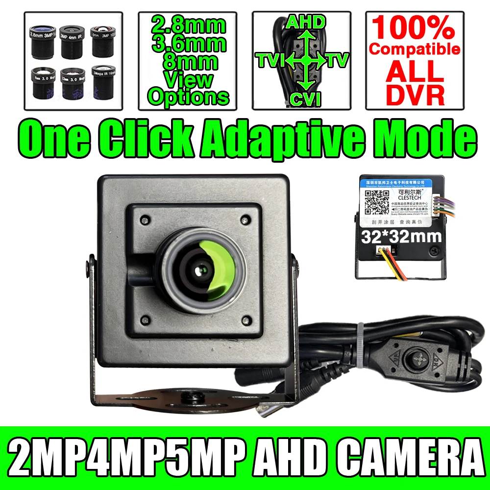 Metal súper pequeño 32*32mm 2,8-12mm lente AHD Mini cámara 4K 5MP 4MP 1080P CVBS/TVI/CVI 4 en 1 CCTV Ultra HD Plug And Play