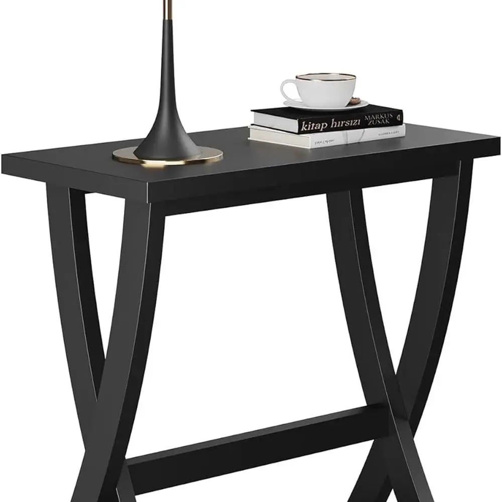 Mesa moderna com detalhes em X com prateleira, mesa lateral compacta de armazenamento para sala de estar, quarto e espaços pequenos