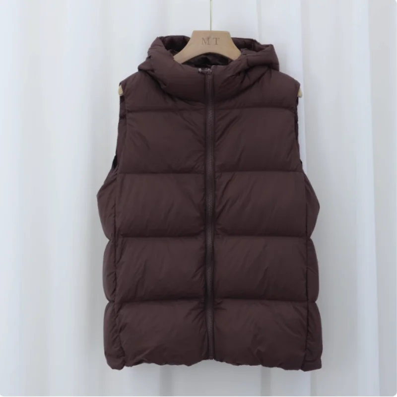 Autunno e inverno nuove signore 2025 piumino d'anatra bianco 90% piumino gilet coreano moda per il tempo libero pendolari madre gilet con cappuccio