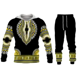 Casual Hoodies Set 3D Printing African Vintage Style Couple Sportswear Suit Hip Hop Long Sleeve Set Autumn/Winter Men's Clothing