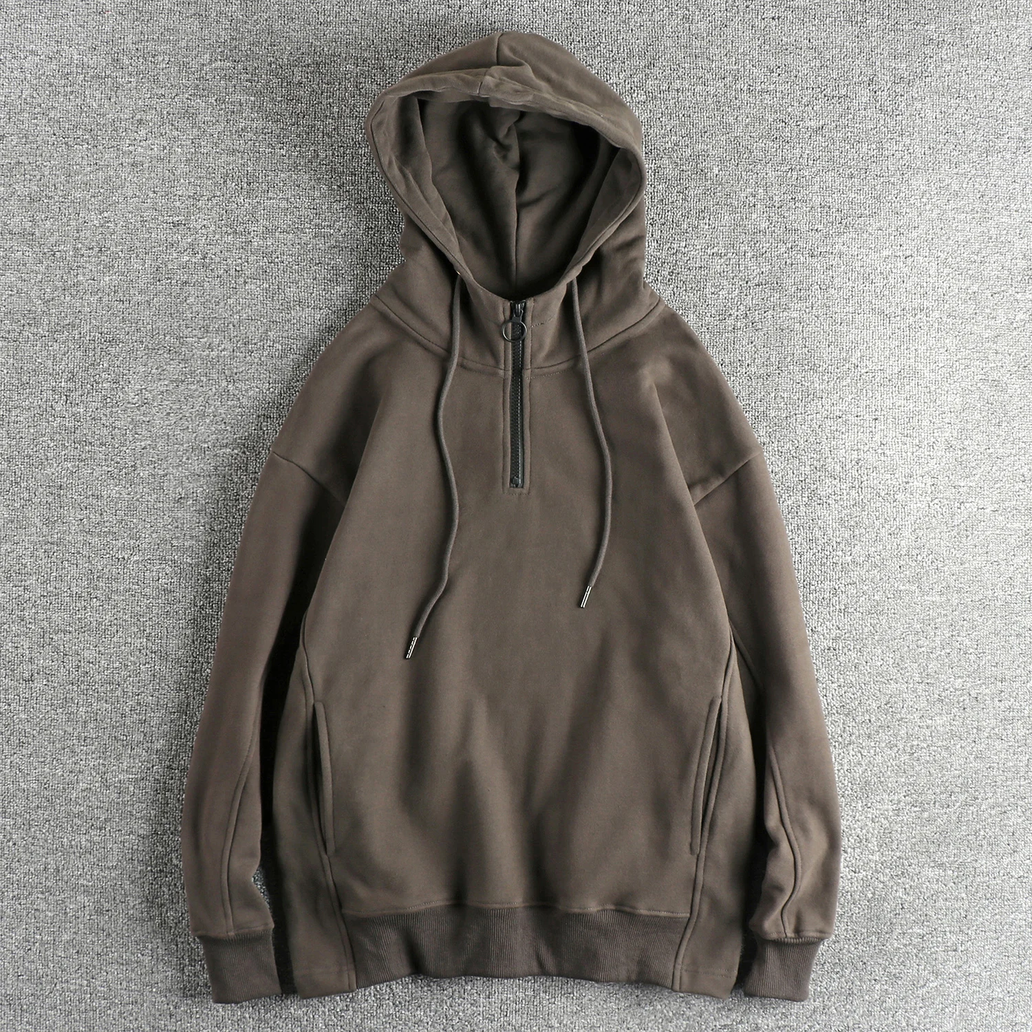 

Heavyweight Fleece Lined Hoodie Sweatshirt Thickened Casual Autumn Winter Men's Overhead Half Open Collar Jacket American Style