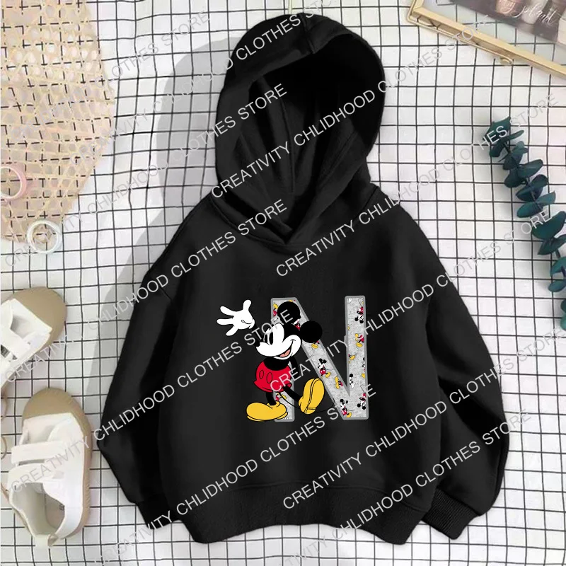 Mickey Children Hoodies Disney Letter A B C D Sweatshirt Kawaii Pullover Anime Manga Cartoons Girls Boy Kids Casual Clothes Tops