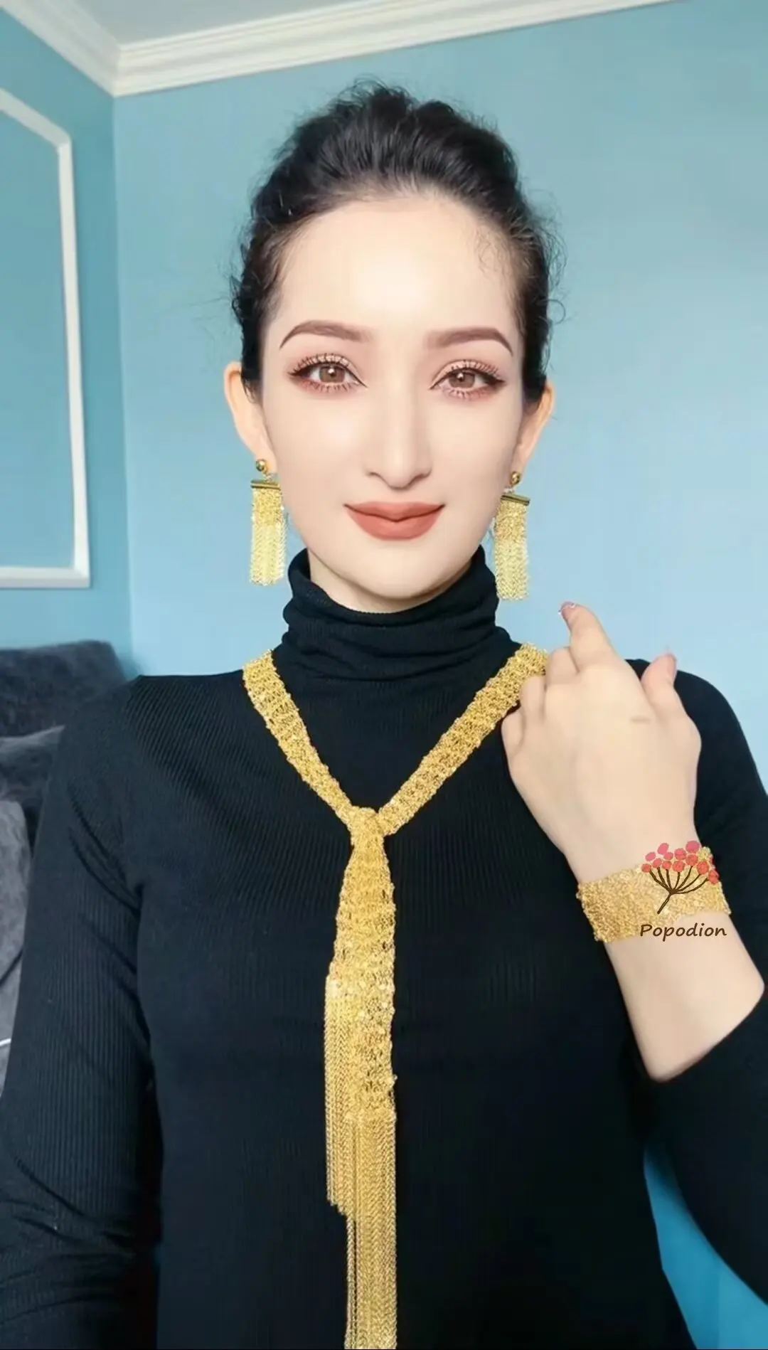 

New German 24K Gold Plated Necklace Earring Bracelet High end Wedding Party Jewelry Set Gift for Women YY10814