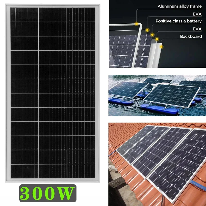 300W Monocrystalline Solar Panel 18V Solars Module Plate for Car Battery Charger/Power Bank/Camping/Hiking/Home Outdoor Panels