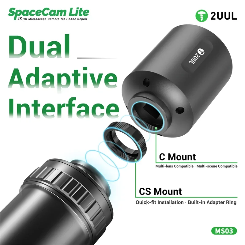 2UUL MS03 SpaceCam Lite 4K HD Microscope Camera 8MP CMOS 30fps HDMI Output for Mobile Phone Motherboard Electronics Repair Tools