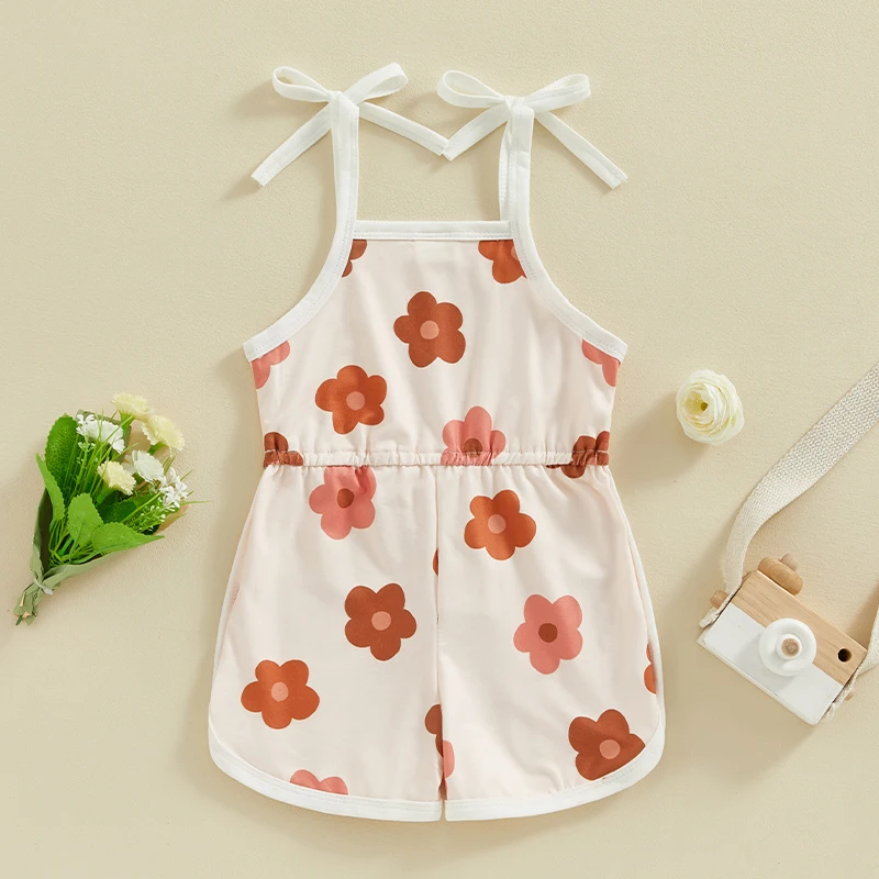 

Toddler Baby Girl Summer Jumpsuit Sleevelss Adjustable Strap Halter Floral Print Shorts Romper Playsuit