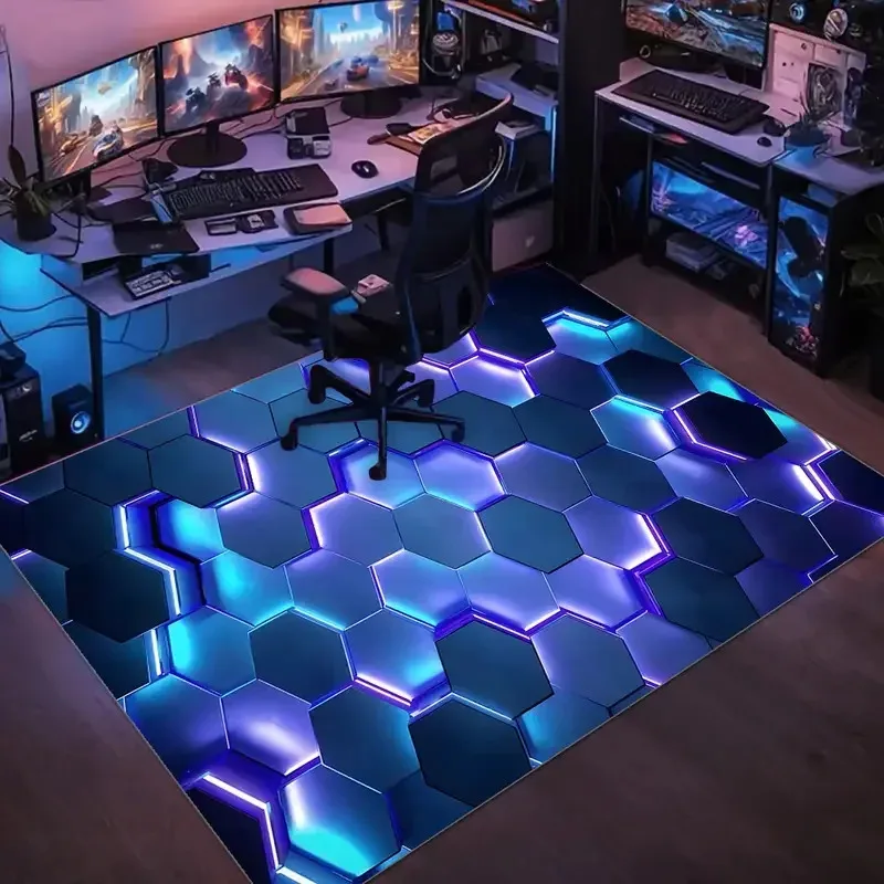 VIKAMA 3D Hexagon Gaming Rug Anti-Slip Esports Carpet Mat for Bedroom Living Room Modern Decor Geometric Floor Mat