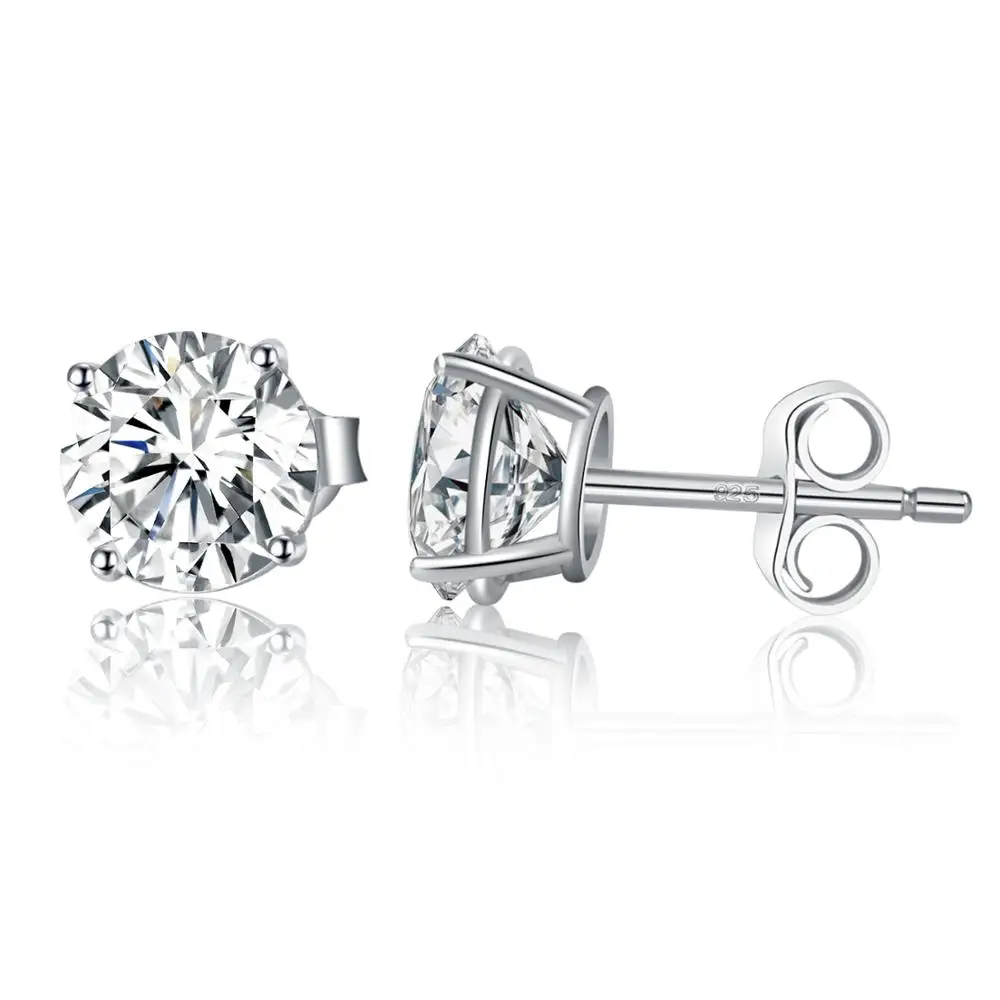 TKJ 5/6/7/8mm 925 Sterling Silver Simple Four Prongs Shiny Zircon Crystal Ear Stud Earrings for Women Fine Jewelry Gift