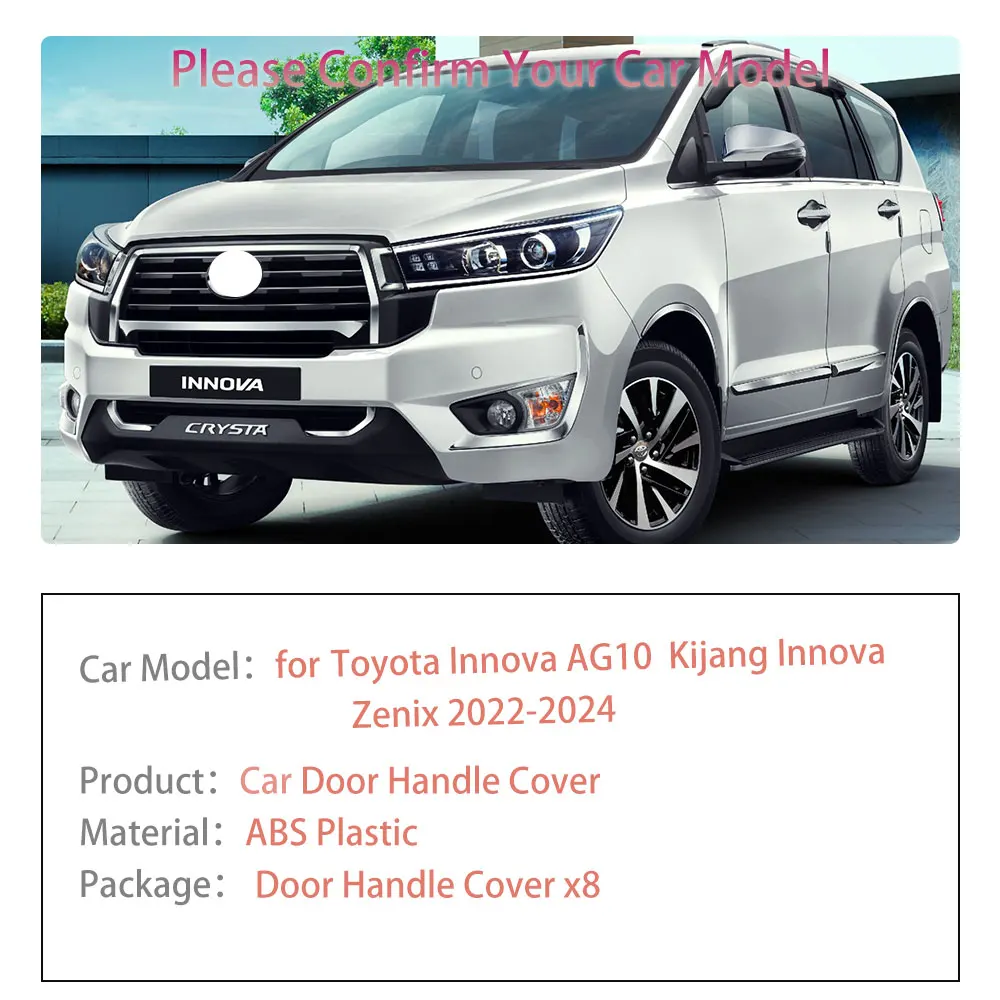 Car Door Handle Cover for Toyota Innova AG10 Kijang Innova Zenix 2022 2023 2024 ABS Stickers Trim Set Styling Auto Accessoriess