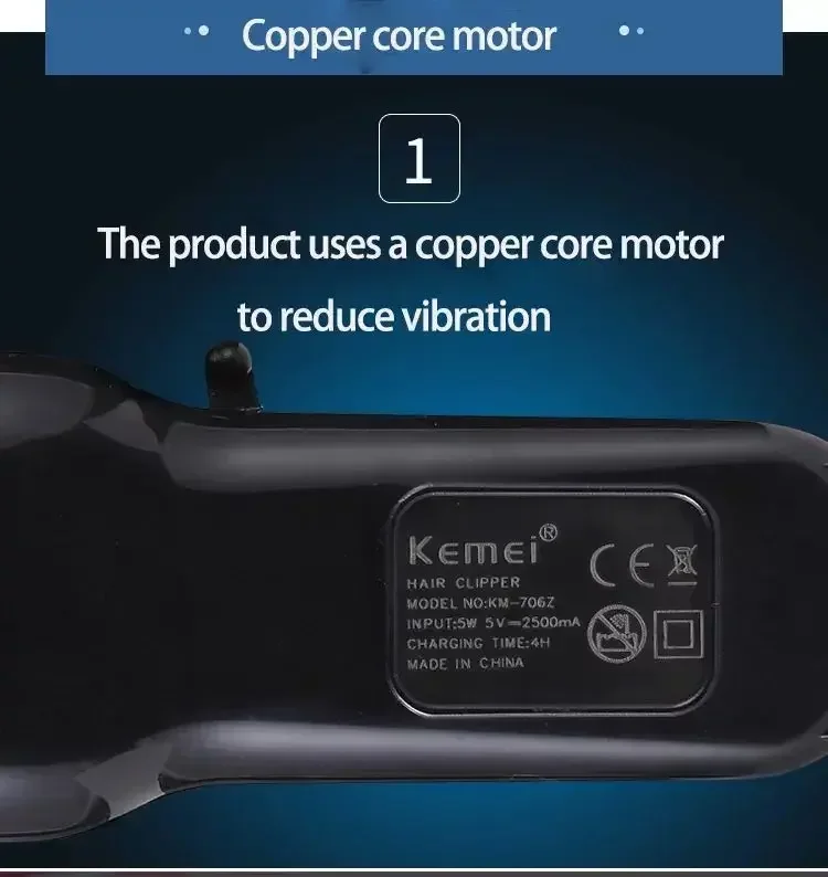 Máquina de cortar cabelo elétrica recarregável KM-706Z salão de cabeleireiro profissional com alta potência e bateria de longa duração