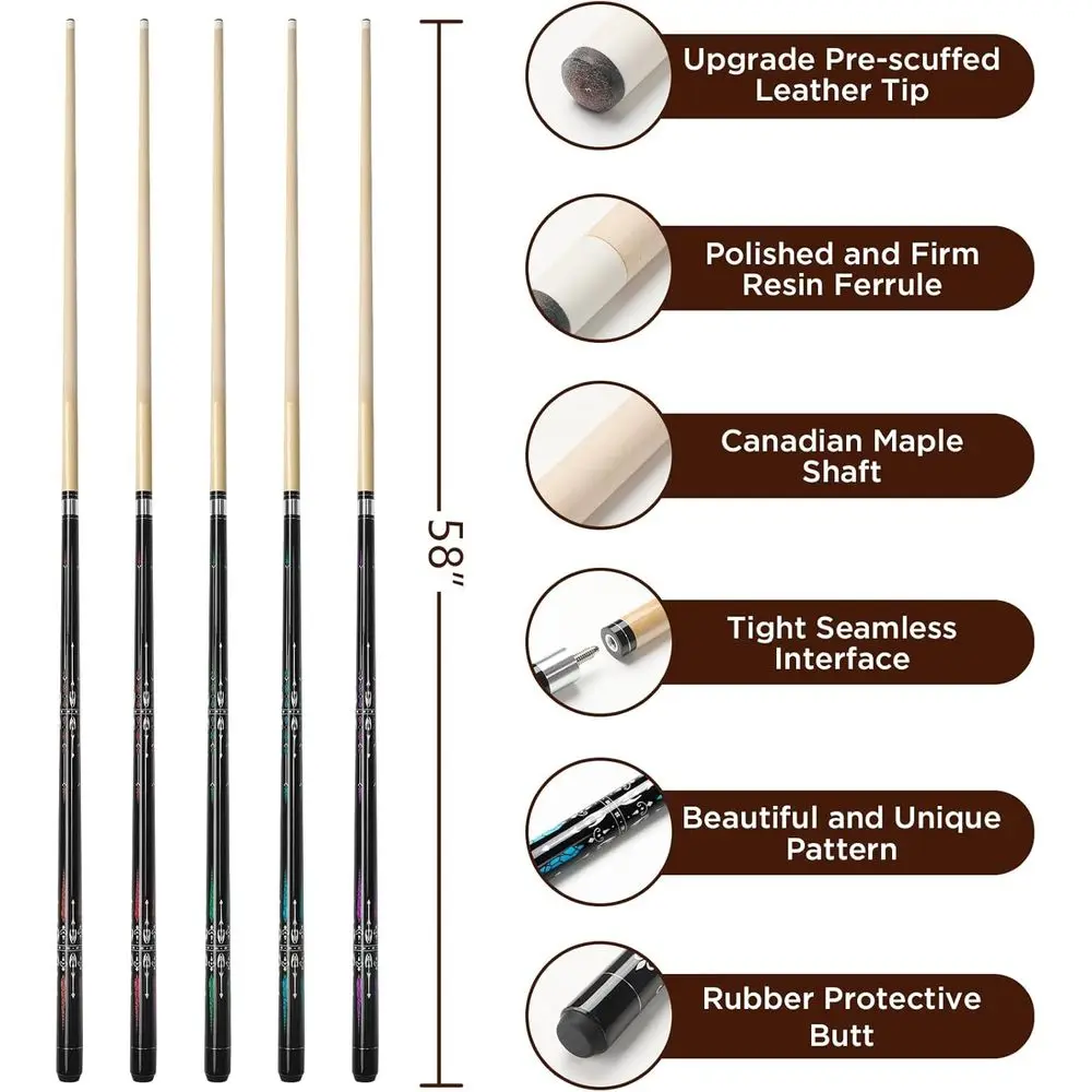 Maple Wood 58 Two-Piece Pool Cue, 18-21oz, Ideal for Home or Bar Billiards