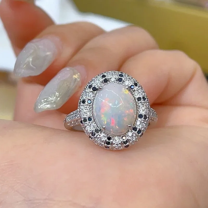 SACE GEMS New Luxury 925 Sterling Silver 9*11MM Natural Opal Rings for Women Engagement Cocktail Party Fine Jewelry Gift