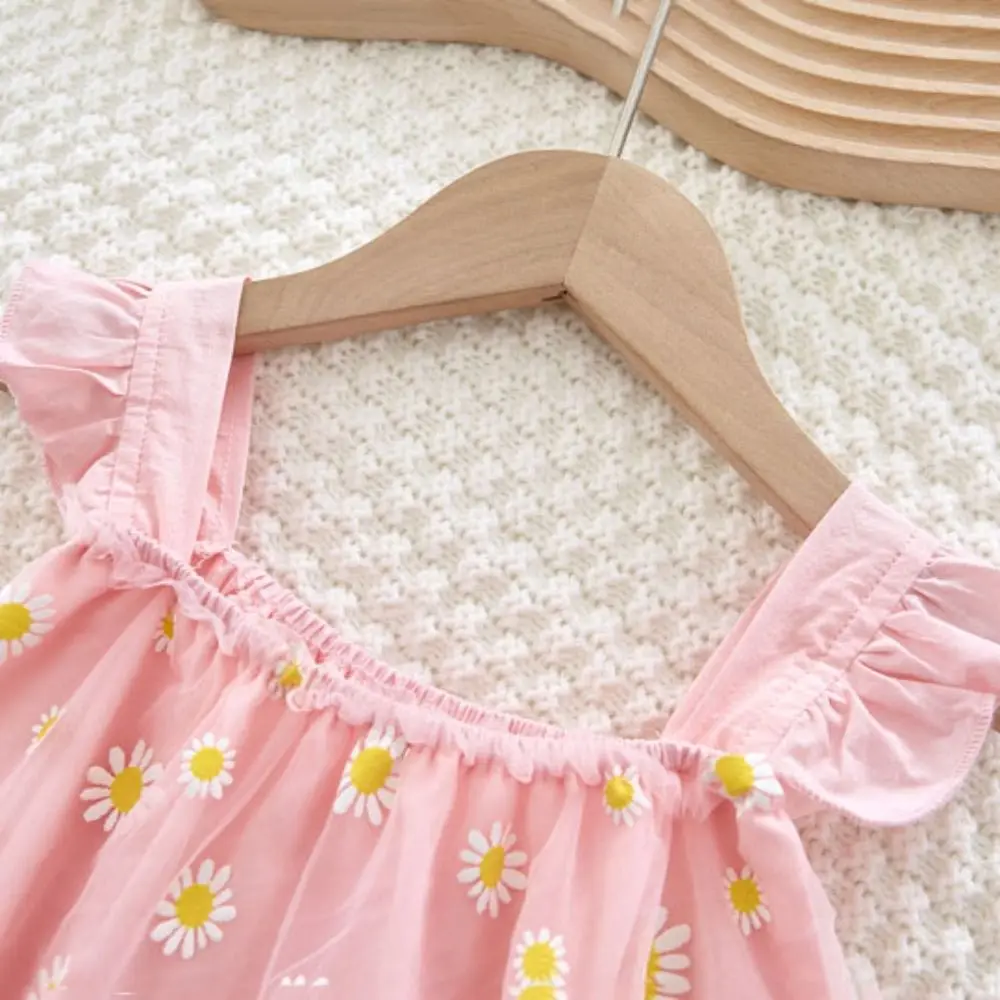 Mesh Flower Baby Princess Dress with Hat Loose Sweet Thin Baby Climbing Suit Sleeveless Infant Romper Toddle Jumpsuits Holiday