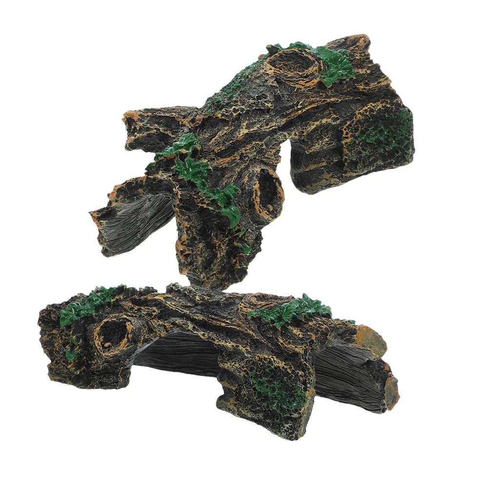 

2Pcs Reptile Hideout Simulated Wood Decor Resin Cave Shelter Practical nament Terrarium Accessories Aquarium Decorations Pet