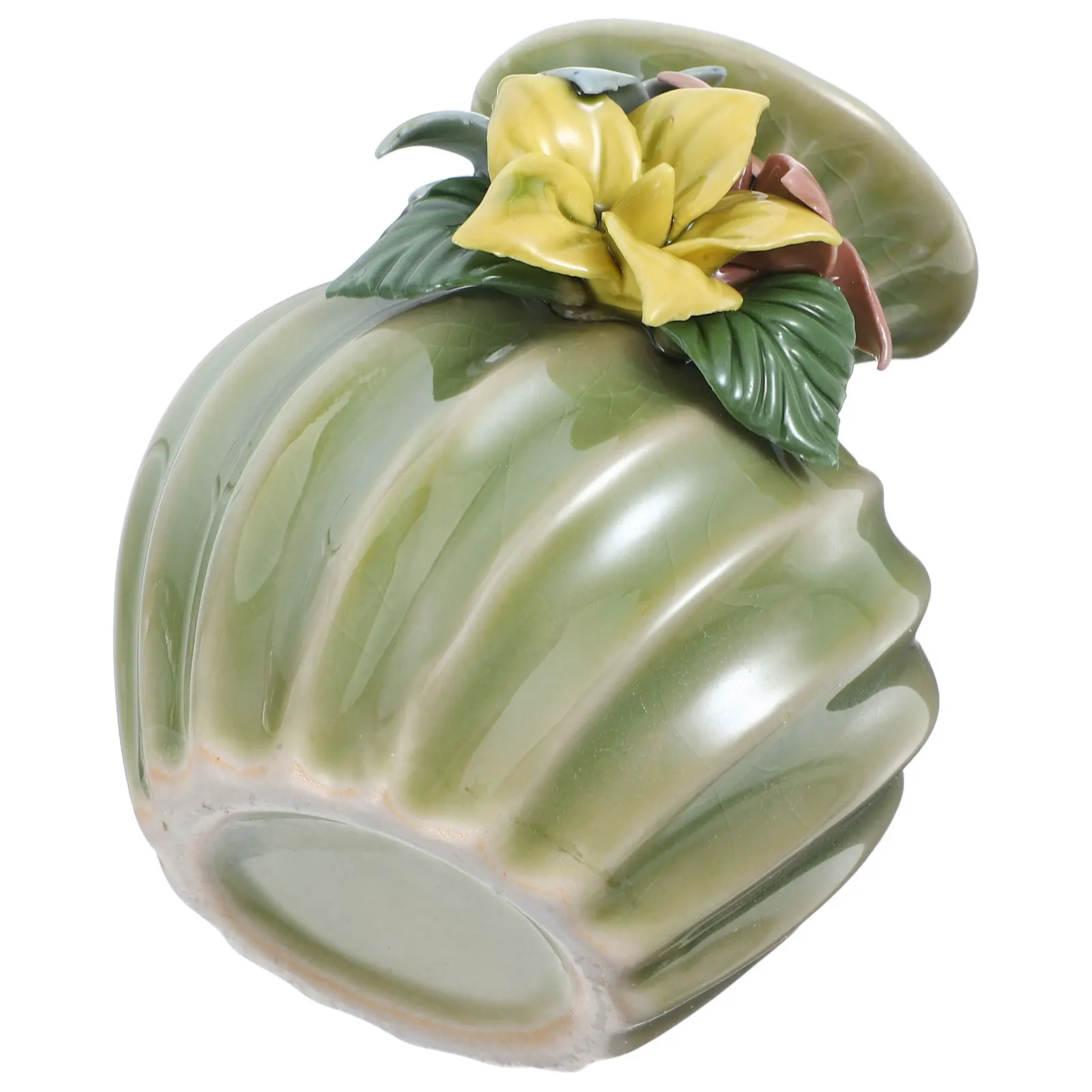 

Small Ceramic Vase with 3D Metal Flowers Modern Farmhouse Decorative Vase for Bookshelf Dining Table Desktop Centerpiece