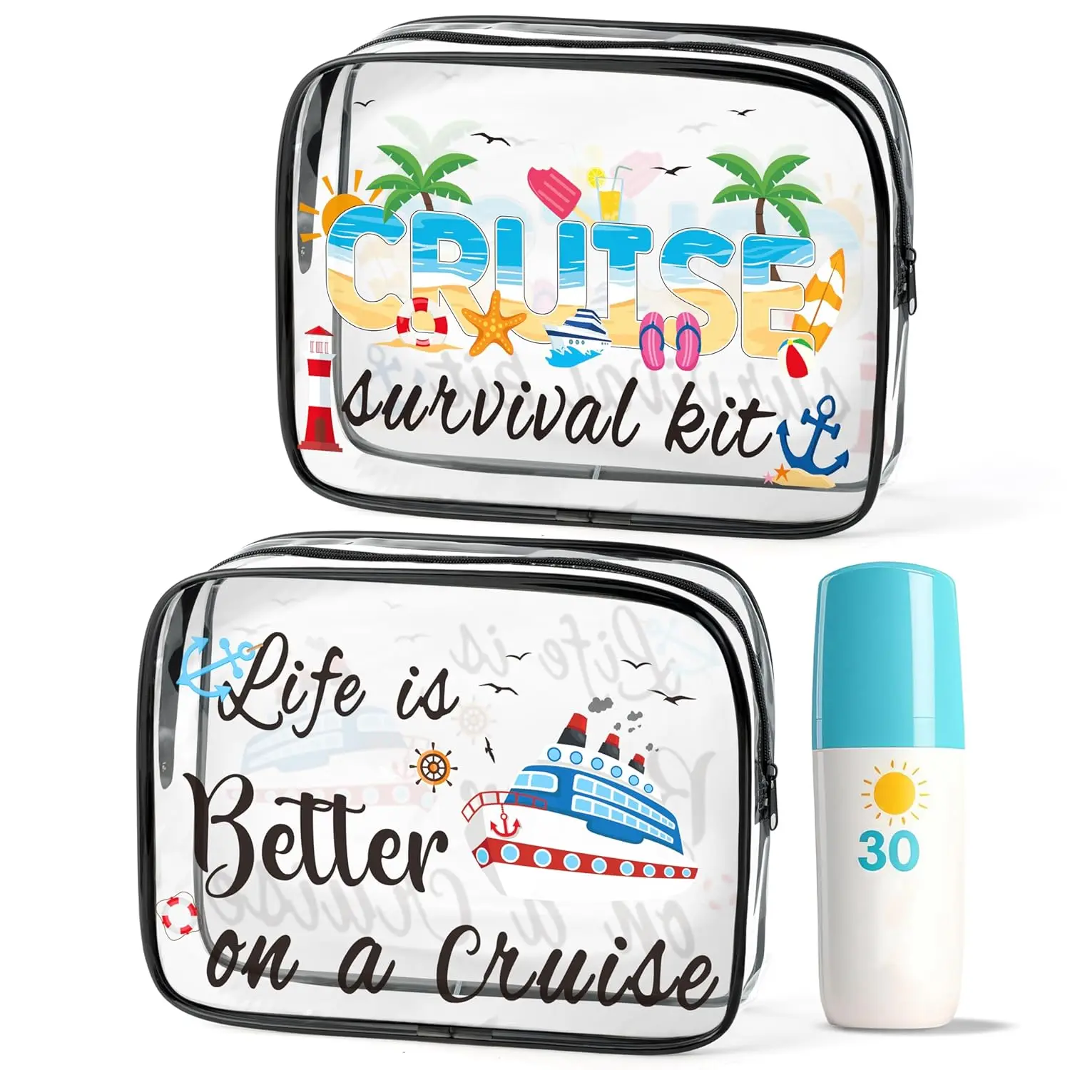 

2Pcs Large Clear PVC Cruise Makeup Bag Set - Waterproof Toiletry Organizer for Travel Essentials, Beach Vacation Accessories for Women