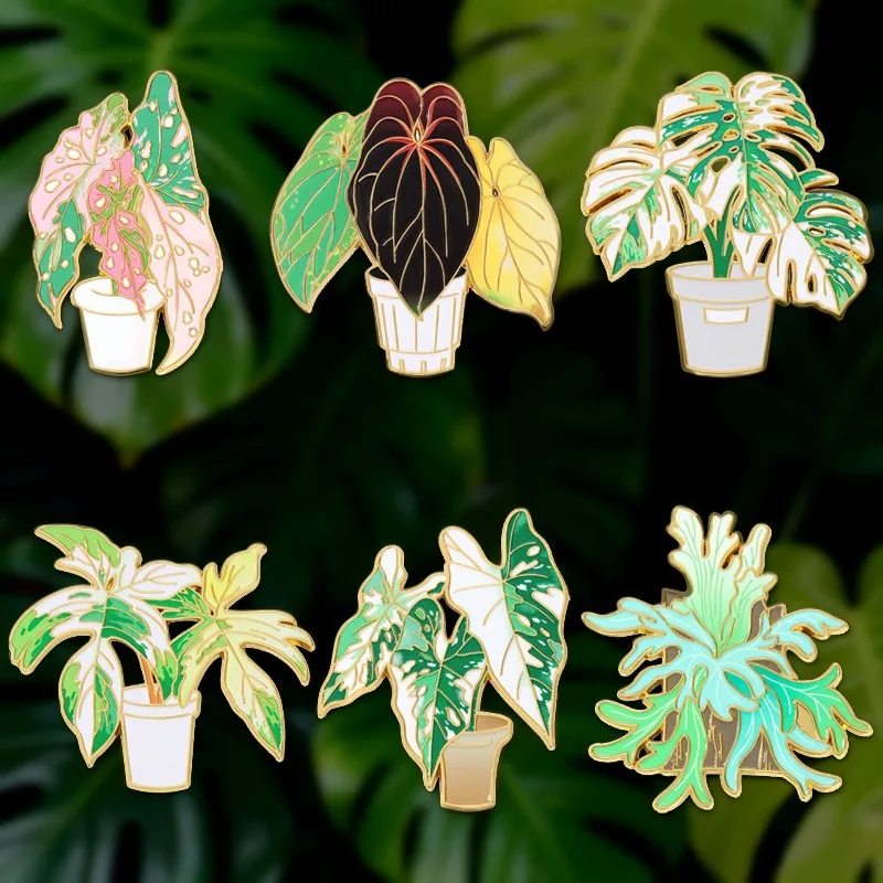 Unisex Tropical Green Plant Brooch Cartoon Monstera Leaf DIY Clothes Bags Hat Scarf T-shirt Decor Zinc Alloy Enamel Pin Badge