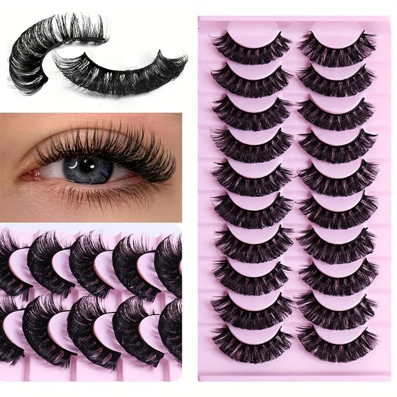 10 paia DD Curl Lashes Russian Strip Lashes 3D Mink ciglia finte Natural Long riutilizzabile Fluffy Eyelash Extensions Makeup Tool