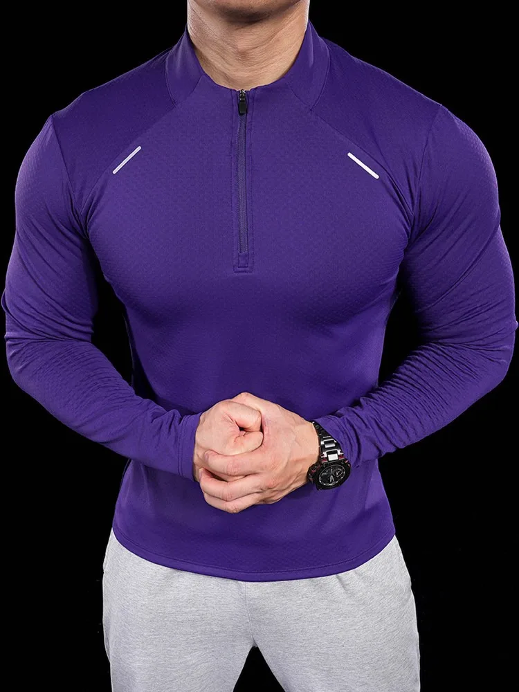 Half-zip Long-sleeved T-shirt Men Suitable Autumn Winter Breathable Football Training Suit Running Sports Hoodie Gym FitnessTop