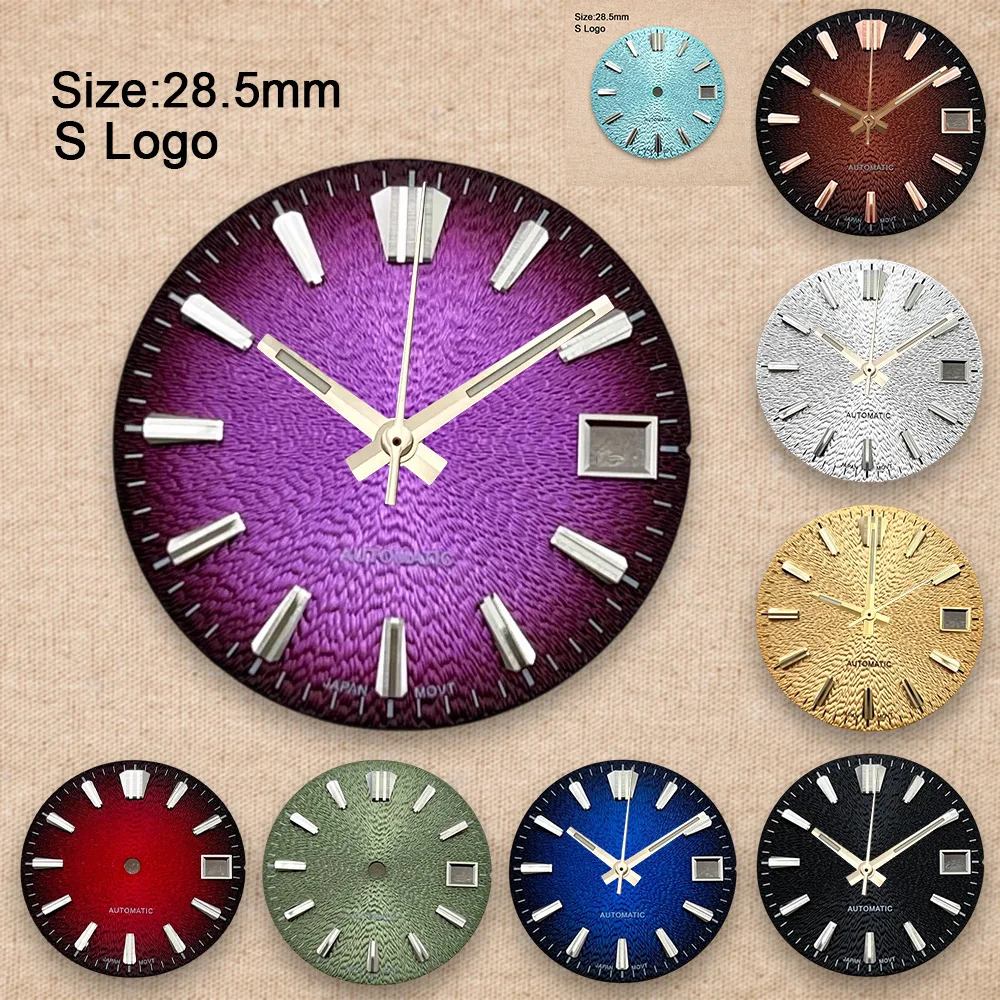 New S Logo 28.5mm Gradient Purple Dial Fit NH35 Movement No Luminous Watch Modification Accessories