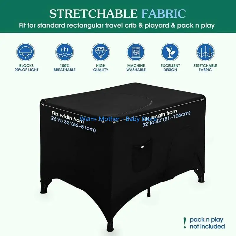 مظلة مريحة لغطاء سرير الأطفال مع قماش مسامي وميزات حجب الضوء للعائلات التي تسافر باللون الأسود 57QE