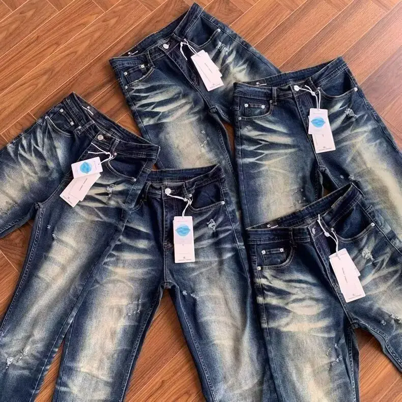 

Retro American High Street Jeans Men Women Slimming Micro Flared Washed out Cleanfit Long Trousers Straight Leg Fit