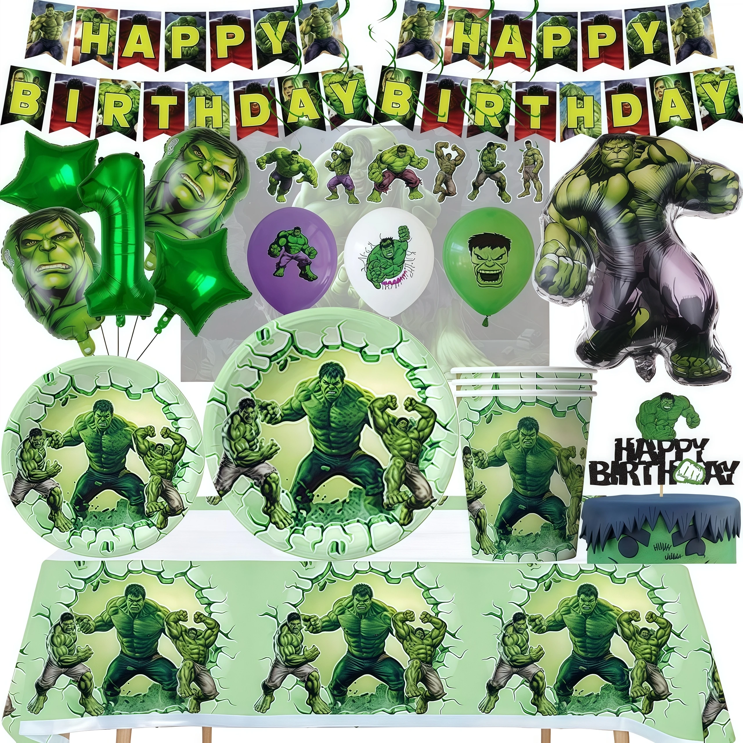 Décoration de fête d'anniversaire de super-héros Hulk, cadeaux de fête pour garçons, vaisselle Avengers, tasse, assiette, ballons, cadeaux pour enfants, fournitures de réception-cadeau pour bébé