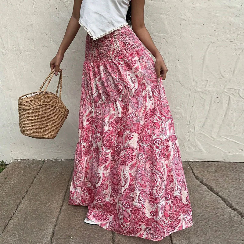 

Новинка 2023 года, летняя женская юбка, модные милые юбки с эластичной резинкой на талии, повседневная юбка с принтом, длинные женские юбки трапециевидной формы для женщин Faldas Q437