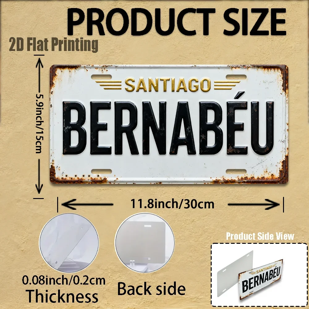 Retro Football Wall Decor Round Aluminum Sign 2D Flat Printing Santiago Bernabéu Real Madrid Stadium, Motif for Home Patio