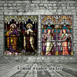 Retro Church Stained Glass Film Opaque Frosted Glass Stickers European Style  Window Film Home Bathroom Decor