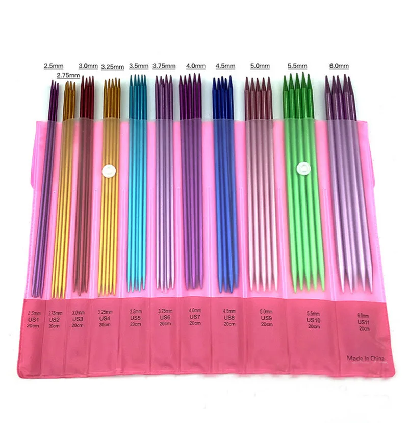 11size 20cm 2.5mm-6.0mm Straight Knitting Aluminum Needles Kit Double Ended Stainless Steel Needles Beginner Knitting